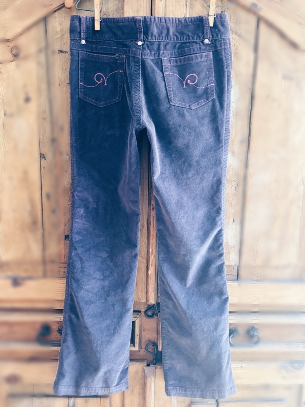 OOAK Artisan Repurposed Rocawear Plum Corduroy Flare Pants Vintage Buttons - Picture 10 of 13